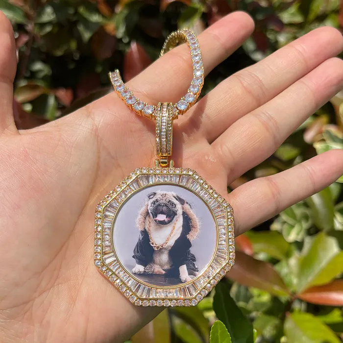 Necklaces Stones and Baguette Stones and Baguette Octagon Custom Photo Picture Pendant Necklace