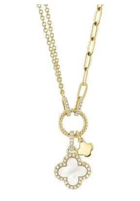 SHY CREATIONS Necklaces 012CT DIAMOND 054CT MOTHER OF PEARL CLOVER PAPER CLIP LINK NECKLACE SHY CREATIONS Necklaces 012CT DIAMOND 054CT MOTHER OF PEARL CLOVER PAPER CLIP LINK NECKLACE