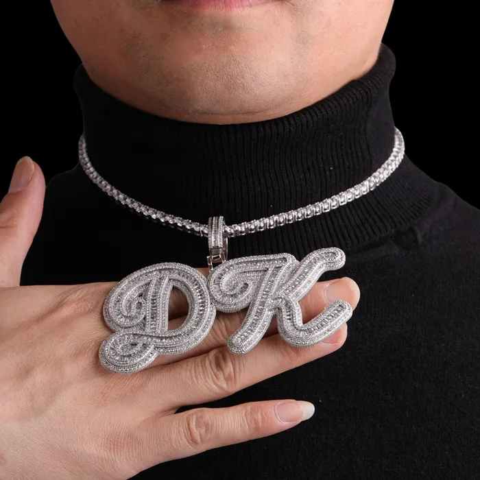 STYLISH Designer Font Baguette Iced Out Personalized Custom Name Necklace Pendant Necklaces