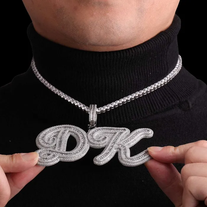 STYLISH Designer Font Baguette Iced Out Personalized Custom Name Necklace Pendant Necklaces