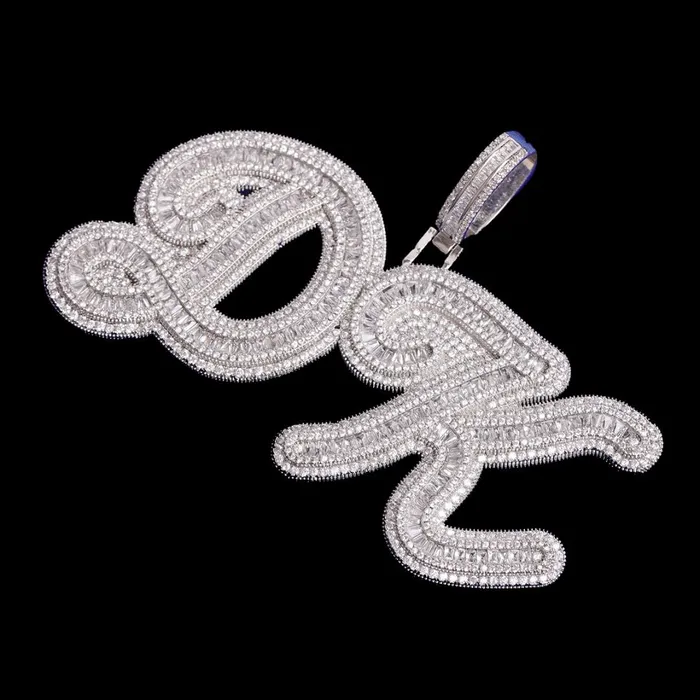 STYLISH Designer Font Baguette Iced Out Personalized Custom Name Necklace Pendant Necklaces