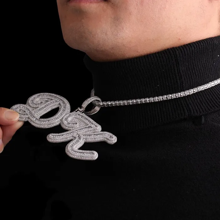 STYLISH Designer Font Baguette Iced Out Personalized Custom Name Necklace Pendant Necklaces