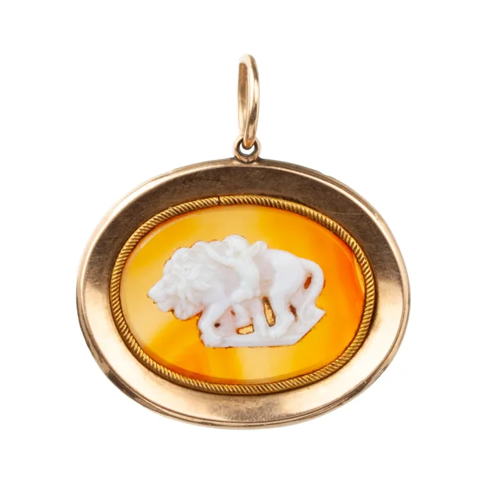 Victorian Era Carved Lion Cameo Locket Bell Bird Antiques Necklaces