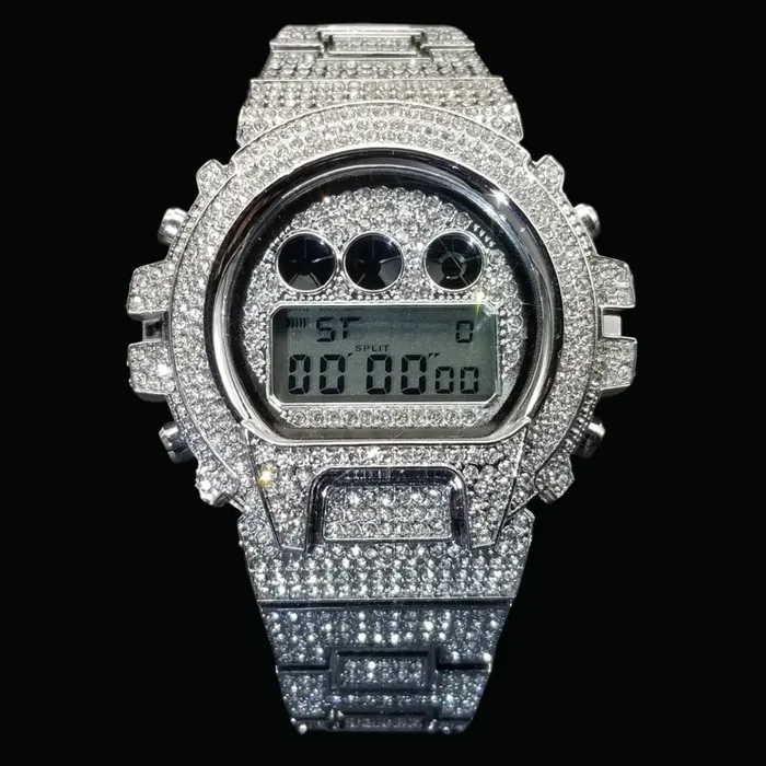 Watches DIGITAL Digital Led Waterproof Chronograph Iced Out Diamond Watch