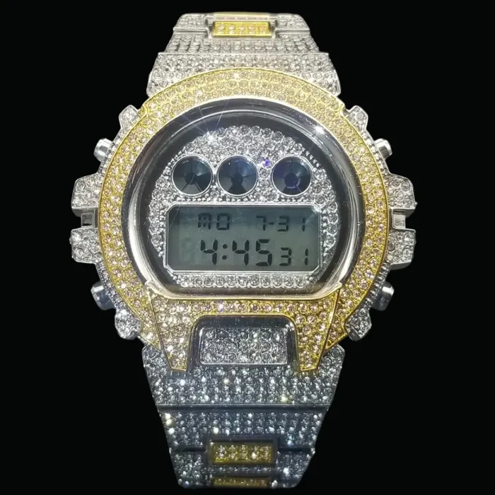 Watches DIGITAL Digital Led Waterproof Chronograph Iced Out Diamond Watch