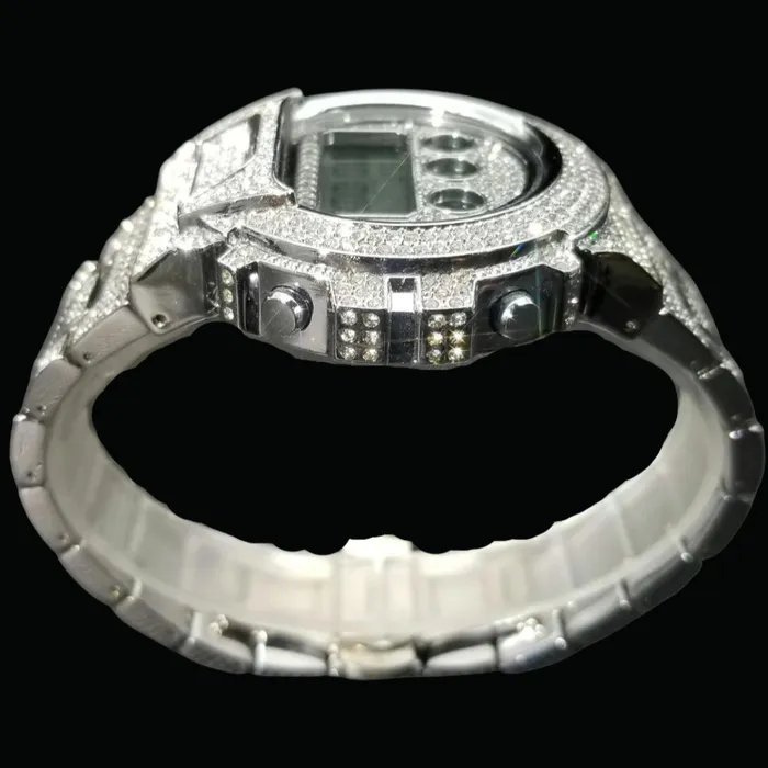 Watches DIGITAL Digital Led Waterproof Chronograph Iced Out Diamond Watch