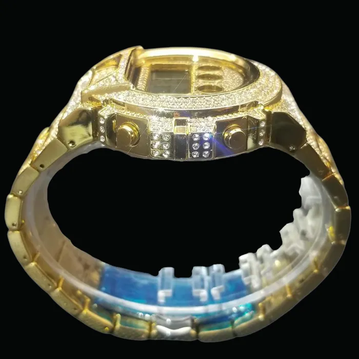 Watches DIGITAL Digital Led Waterproof Chronograph Iced Out Diamond Watch