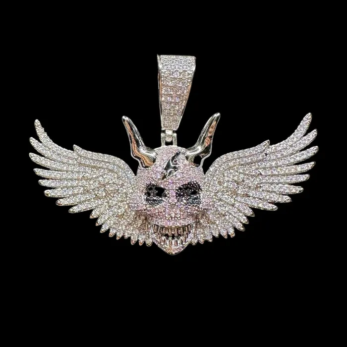 Wing Skull Iced Out Diamond Pendant Necklace Skull Necklaces