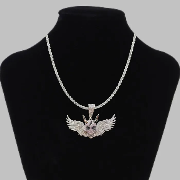 Wing Skull Iced Out Diamond Pendant Necklace Skull Necklaces